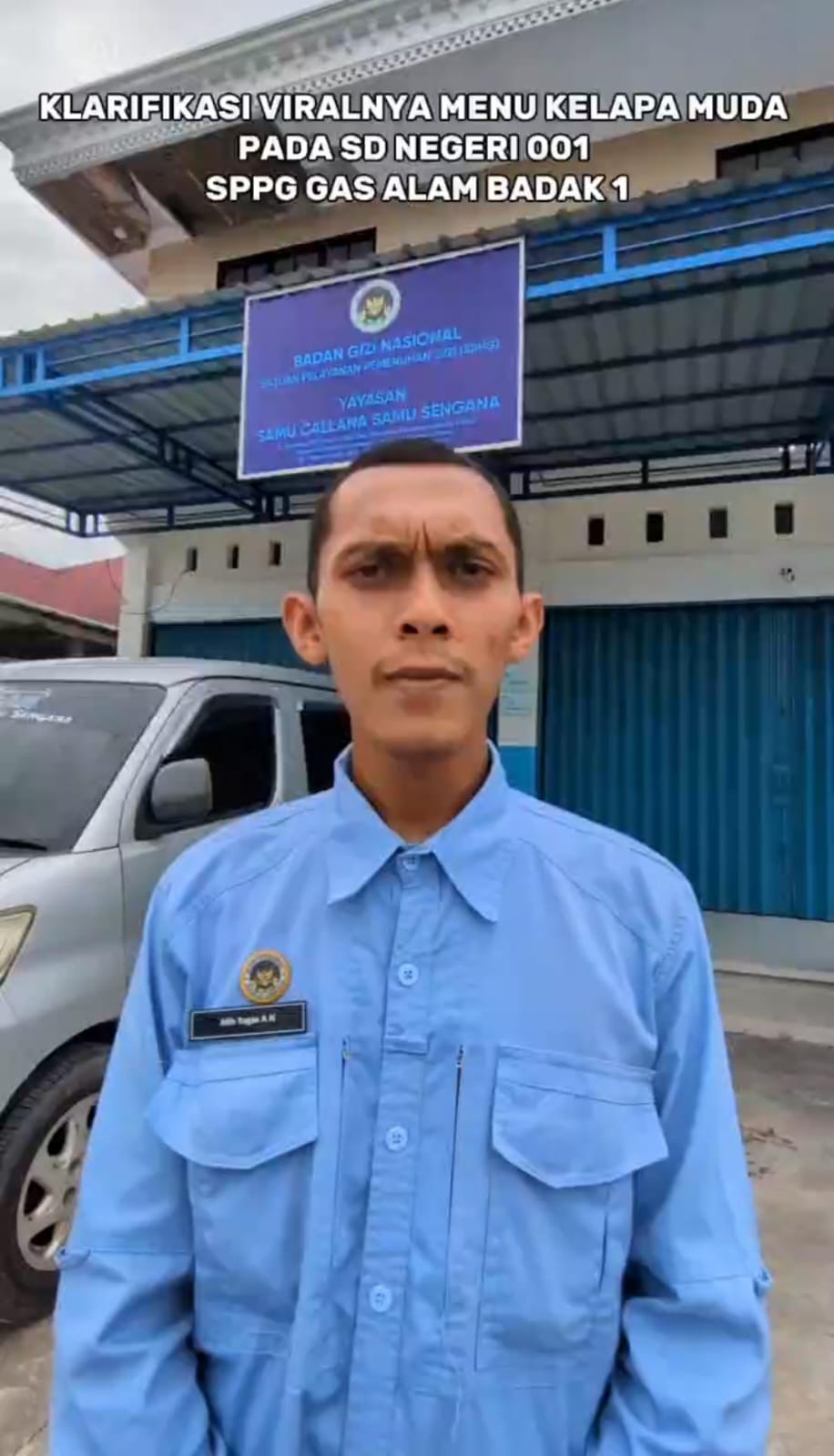 Kepala SPPG Dapur Alam Gas Alam Badak Satu, Alih Tugas Abdi Nolima, memberikan klarifikasi terkait program Makan Bergizi Gratis (MBG) di SDN 001 Muara Badak.