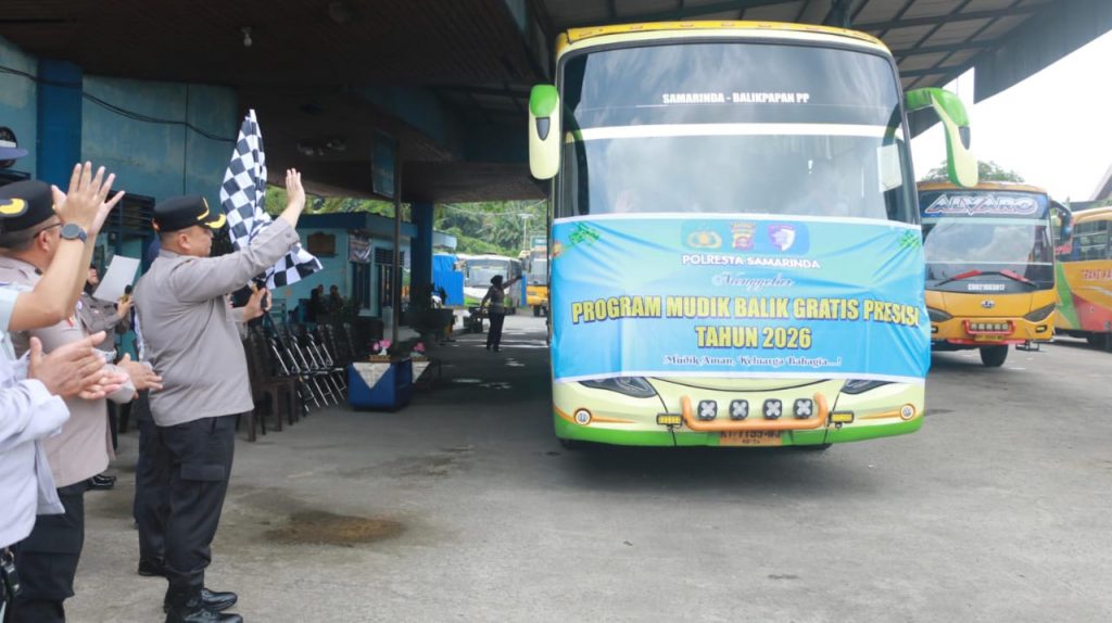Sebanyak 152 pemudik diberangkatkan Polresta Samarinda melalui program Mudik Balik Gratis Idulfitri 1447 Hijriah, Rabu (18/3/2026).