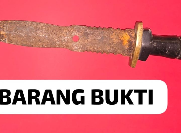 Barang bukti berupa satu bilah pisau belati yang diamankan polisi dari tangan pelaku dalam kasus dugaan penganiayaan dan pengancaman di Kecamatan Loa Janan, Kutai Kartanegara.