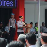 Apel gelar pasukan di Mapolres Ponorogo dipimpin Kapolres Ponorogo AKBP Damus Asa.